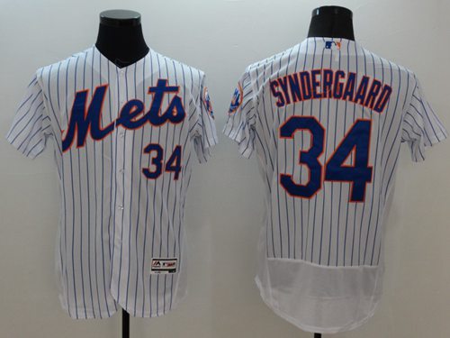 Mets #34 Noah Syndergaard White(Blue Strip) Flexbase Authentic Collection Stitched MLB Jersey